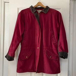 VTG L.L. Bean Red Cotton Canvas Chore Barn Jacket Fleece  Corduroy Collar Worker